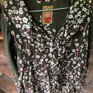 EUC Johnny Was ruffled silk blouse L